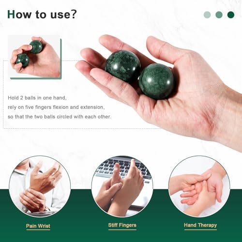 Learay 2Pcs Baoding Balls, Baoding Balls for Hand Therapy, Chinese Health Exercise Massage Balls with Carry Pouch for Stress Relief Meditation Ball(Green/1.57 inch)