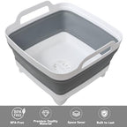 Dishpan for Washing Dishes, 2.4Gal/9L Wash Basin with Draining Plug Carry Handles, Collapsible Bucket for Cleaning, Portable Sink, Foldable Plastic Tub