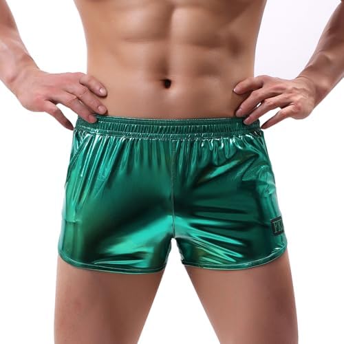 Mens Metallic Shorts Sparkly Shiny Holographic Short Pants Rave Outfits Booty Shorts with Pockets