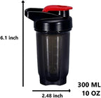 Shaker Bottle Protein Shakes Cup and 10-Ounce/300ML ShakerBottle with Whisk Balls, Protein ShakerBottles Set,Non-BPA plastic (Black+Grey(2PCS))