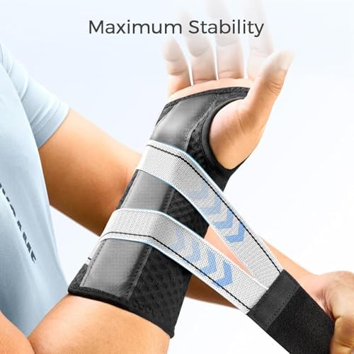 FREETOO Carpal Tunnel Wrist Brace Night Support Fit Left Hand for Work, Pain Relief Wrist Splint for Tendonitis, Arthritis, Sprain, Wrist Immobilizer Fit Women Men for Sleeping (XS, Black/Grey)