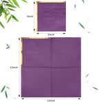 Fulmoon 100 Pack 2 Ply Cocktail Napkins Paper Gold Foil Trim Edge Beverage Dessert Disposable Paper Napkins Dinner Baby Shower Wedding Birthday Party Tableware Decorations, 5 x 5 Inches(Purple)