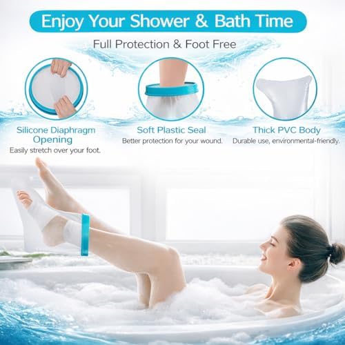 Waterproof Foot Cast Cover for Shower Adult, Patented Ankle Wound Protector Watertight Seal, Reusable Surgery Recovery Supplies After Broken Foot Injury [2026 Upgrade]