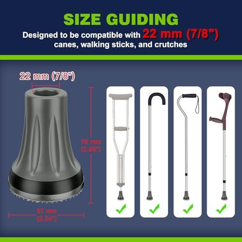 supregear Crutch Tips, 7/8 inch Heavy Duty Rubber Replacement for Crutches, Anti-slip Thickened Feet Cap Walking Cane Tips, Safety Durable Accessories for Seniors Elderly (Set of 2)