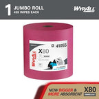 WypAll PowerClean X80 Cloths Heavy Duty Wipes (41055), Jumbo, Extended Use Towels, Red (1 Roll of 455 Sheets, 455 Sheet Total)
