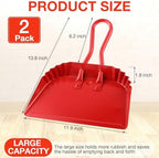 Mumufy 2-Pack Heavy Duty Stainless Steel Red Dustpan - 12" Wide Metal Edge for No-Leak Sweeping, Rust-Resistant for Home Garage Studio Courtyard Indoor Outdoor