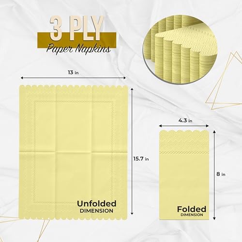 Party Solids Yellow Scalloped Napkins Disposable 20 Pcs 3-Ply Yellow Scalloped Dinner Napkins Disposable Decorative for Dinners & Parties, Paper Guest Towels for Bathroom & Party Supplies