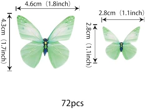 72PCS Edible Butterfly Cupcake Toppers & Decorations for Butterfly Theme Baby Shower & Kids Birthday Party - Green