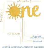 Sun One Birthday Cake Topper - Single-sided Gold Glitter Sunshine 1st Birthday Cake Smash Topper, Baby First Anniversary Shower Party Topper, Photo Booth Props