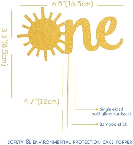 Sun One Birthday Cake Topper - Single-sided Gold Glitter Sunshine 1st Birthday Cake Smash Topper, Baby First Anniversary Shower Party Topper, Photo Booth Props