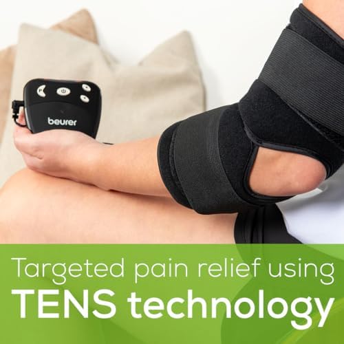 Beurer EM29 2-in-1 Knee and Elbow TENS Machine for Pain Relief with 20 Intensity Levels, 4 Programs, and Reusable Water Contact Electrodes, Digital Muscle Stimulator Device
