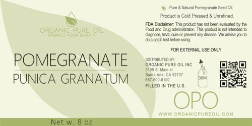 Pomegranate Seed Oil - 8 oz - Pure, Unrefined, Non GMO, Cold Pressed, Sweet Carrier Oil for Hair, Skin Nails Body Face DIY Soaps & More - Hydrate Nourish Replenish Moisturize - Packaging May Vary
