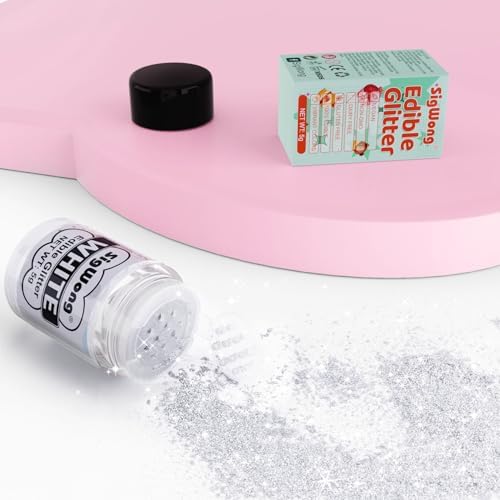White Edible Glitter - 5g Food Grade Cake Decorating Shimmering Glitter, Edible Sprinkle Luster Dust for Drinks, Chocolates, Fondant, Strawberries, Cupcakes, Candy, Easter Cookie - Vegan
