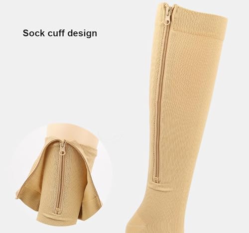 Mealah 15-20mmHg Zipper Compression Socks for Women and Men - Support Knee High Socks for Nurses Travel Athletic