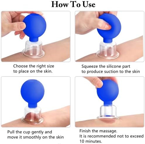 4 Size Facial Cupping Therapy Set Glass, Eye Face Vacuum Massage Anti Cellulite Cup - Silicone Cupping Massage Therapy, for Beauty Body Cup Fascia Massager(Softcover-Blue)