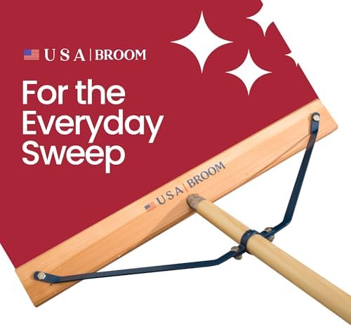 24" Red Everyday Sweep Indoor/Outdoor Push Broom with 60" Handle. Ideal for Garages & Shops. Durable American Made Steel Brackets-All Stainless Steel Hardware. No Plastic. 100% USA Made