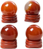 Natural Carnelian Ball with Red Jasper Stand, Healing Crystal Sphere for Home Fengshui Yoga Meditation, Reiki Energy Balancing 1.18”(30mm)