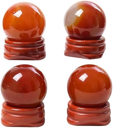 Natural Carnelian Ball with Red Jasper Stand, Healing Crystal Sphere for Home Fengshui Yoga Meditation, Reiki Energy Balancing 1.18”(30mm)