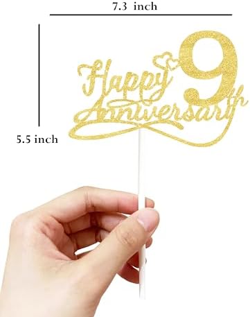 Happy 9th Anniversary Cake Toppers - 9th Wedding Anniversary Decorations, 9th anniversary cake topper, 9th Anniversary Party Decorations nine, 9 Years