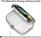 ABLESKY Pill Box, 2 Compartment Pill Organizer Case for Pocket or Purse, Small Portable Metal Travel Medicine Box with Mirror, Daily Vitamins Fish Oil Container-Starry Sky Cat