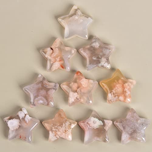 JIC Gem 1.2" Natural Sakura Flower Agate Star Shaped Cherry Blossom Agate Crystal Stones Bulk Star Gemstone Set of 10 Wholesale