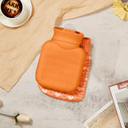 Amylove Mini Hot Water Bottle with Knitted Cover 320ml, Mother's Gift Water Bag for Women, Microwave Heating Bottle for Pain Relief Menstrual Cramps Travel(Orange)