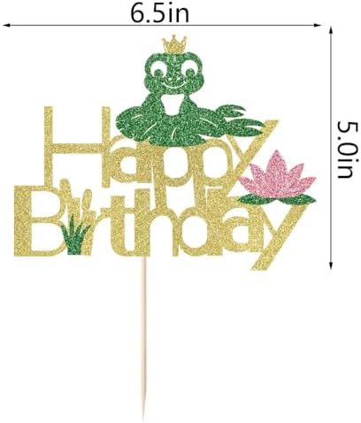 Glitter Frog Princess Happy Birthday Cake Topper, Gold and Green Party Decoration (frog)