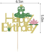 Glitter Frog Princess Happy Birthday Cake Topper, Gold and Green Party Decoration (frog)