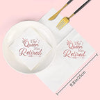Retirement Party Decorations for Women - Happy Retirement Decorations Rose Gold Foil Cocktail Napkins 50 Pack,5"x 5" Folded, The Queen Has Retired