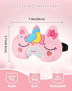 Sleep Mask for Kids - Cute Cartoon Plush Fuffy Sleeping Eye Cover Bow Unicorn Kawaii Soft Eyeshade with Adjustable Strap Animal Eye Blindfold for Kids Girls Boys Teens
