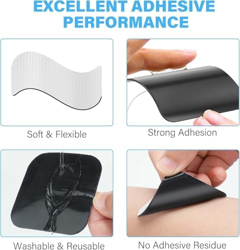TENS Unit Replacement Pads, TENS Electrodes Pads 20 pcs Upgraded Self-Adhesive Electrode Pads 2"x2" Reusable Tens Unit Patches Compatible with Most TENS Machine Use 2.0mm Pin Connector Lead Wires