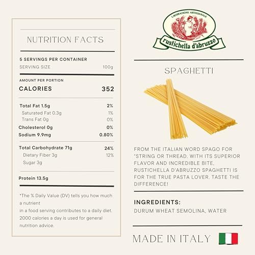 Rustichella d'Abruzzo Spaghetti, Classic Italian Long Pasta with Superior Flavor & Texture, Perfect for Olive Oil Sauces, Cacio e Pepe & Carbonara, Authentic Durum Wheat from Abruzzo, 500g, 4-Pack