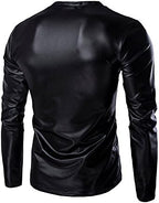 Mens Faux Leather Metallic Shirts Shiny Wet Look Long Sleeve T-Shirt Patent Leather Hip Hop Nightclub Party Tops