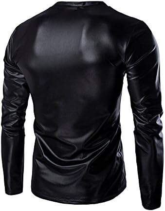 Mens Faux Leather Metallic Shirts Shiny Wet Look Long Sleeve T-Shirt Patent Leather Hip Hop Nightclub Party Tops