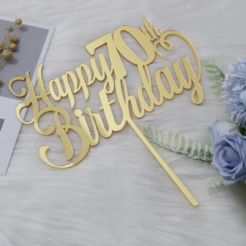 Happy 70th birthday Cake Topper Acrylic Gold birthday party cake decorations hello 70th years old, happy 70th years old Anniversary Party Cake Decorations