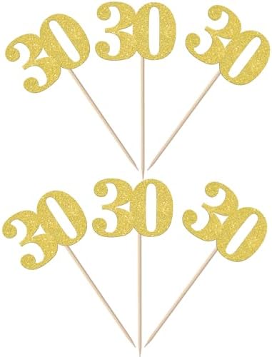 30 PCS Number 30 Cupcake Toppers Glitter Cheers to 30 years Birthday Cupcake Picks 30th Birthday Wedding Anniversary Party Cake Decorations Supplies Gold