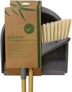 JVL Bamboo Long Handle Dustpan and Bristle Brush Set, Natural