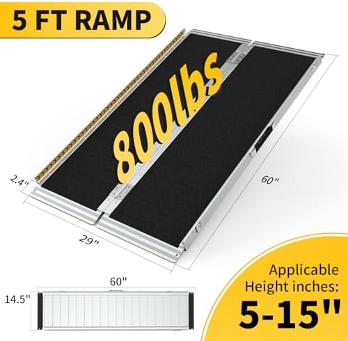 5FT Wheelchair Ramp,800 LBS Capacity Portable Wheel Chair Ramp with Shoulder Strap,Aluminum Door Threshold Ramps for Home Steps, Curbs, Doorways, Car
