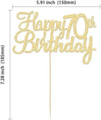 Gyufise 1 Pack Gold Happy 70th Birthday Cake Topper Glitter Happy 70 Cupcake Topper Cheers to 70 Fabulous Cake Decoration for 70th Birthday Party Decoration Supplies