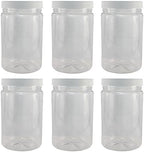 Pinnacle Mercantile Plastic Jars with Screw on Lined Lids 6 Pack 32 ounce Wide Mouth Food Storage Containers