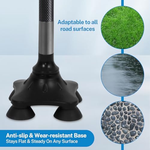 Carbon Fiber Adjustable Crutch with 4-Point Base, Lightweight Forearm Cane for Stability and Support, Ideal for Seniors and Injury Recovery (Black Handle)