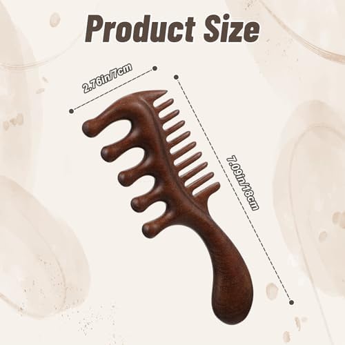Hecila Wooden Hair Massager Wooden Scalp Massager Comb 2 in 1 Wide Fine Tooth with Handle for Hair Growth Natural Sandalwood for Detangles Long Thick Wet Dry Head Anti-Static Scalp Care Relief
