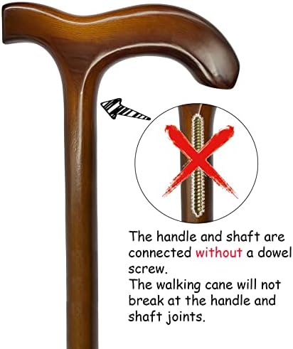FLYDRUM Wooden Walking Cane for Men and Women, One-Piece Wood Cane, 36 Inch Wood Walking Stick for Men and Women, Ergonomic Wood Cane for Seniors