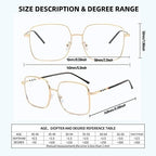 Oversized Square Metal Reading Glasses Women, Large Anti Blue Light Computer Reader, Anti Eyestrain Eyewear