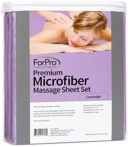 ForPro Professional Collection Premium Microfiber 3-Piece Massage Sheet Set, Lavender, Ultra-Light, Stain and Wrinkle-Resistant Includes Massage Flat and Fitted Sheet and Massage Face Rest Cover