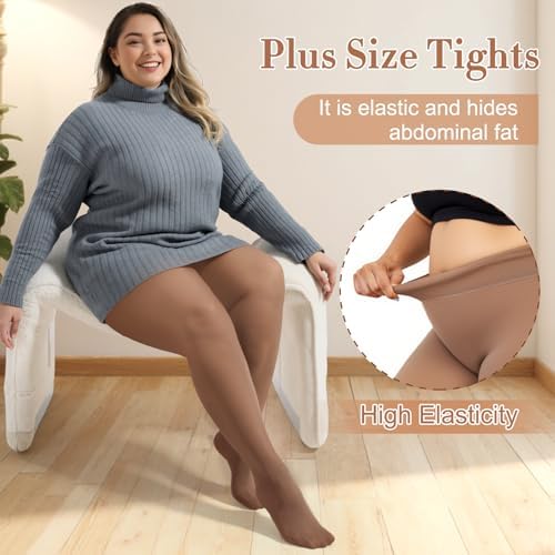 Justay 1 Pair Plus Size Fleece Lined Tights Women Winter Warm Thick Pantyhose Fake Translucent Thermal Leggings for Gifts