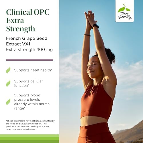 Terry Naturally Clinical OPC Extra Strength - Cardiovascular Health & Focus Support - Supplement with Grape Seed Extract - Immune Support Supplement - 60 Softgels