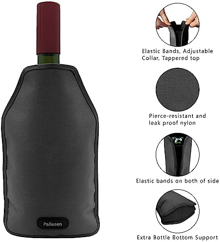 Pallesen Portable Wine Cooler Sleeve - Reusable Bottle Chiller Keeps Red, White & Champagne Cool for 750ml Standard Size Bottles (Black)