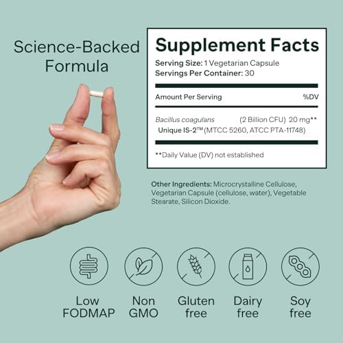 IB-ONE Probiotic - Clinically Studied Bacillus Coagulans Unique is-2 Constipation & Bowel Movement Supplement - Low FODMAP, Gluten Free & 3rd Party Verified - 30 Capsules