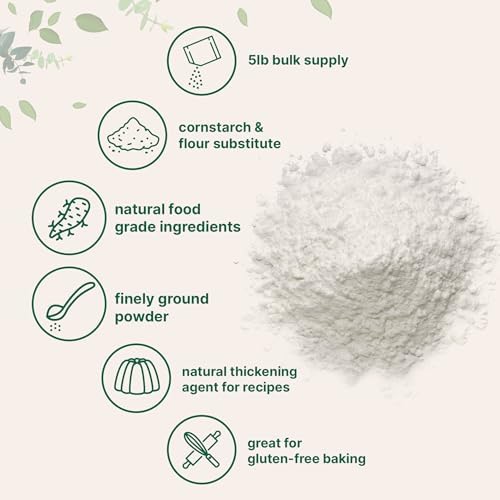 Organic Arrowroot Powder (Flour), 5lb (80oz) | Premium Source from Arrowroot Plants | Unflavored Thickening Agent for Cooking & Baking | Substitute for Cornstarch or Wheat | Non-GMO, Gluten Free
